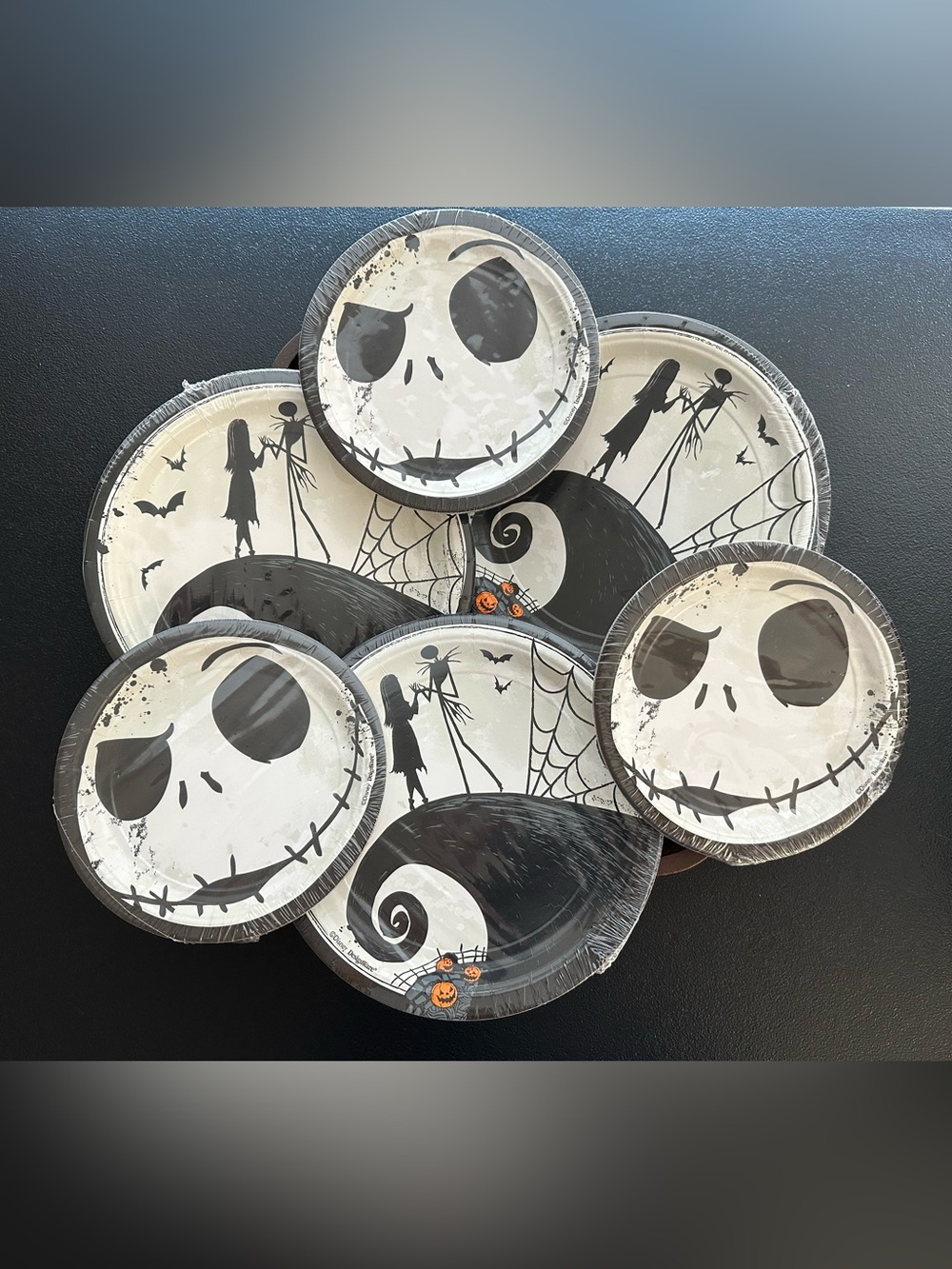 Designware Halloween Jack Skellington Style Paper Plates Black & White Set of 6